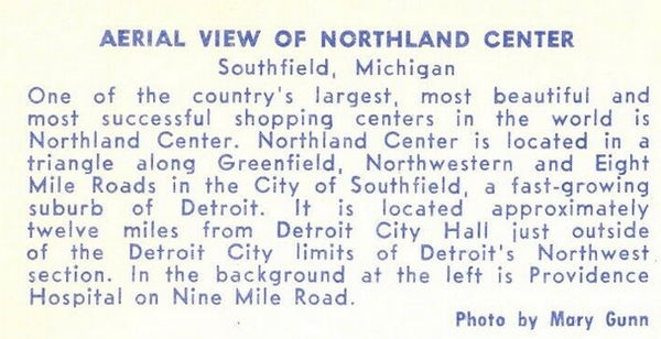 Northland Center (Northland Mall) - Old Postcard Back (newer photo)